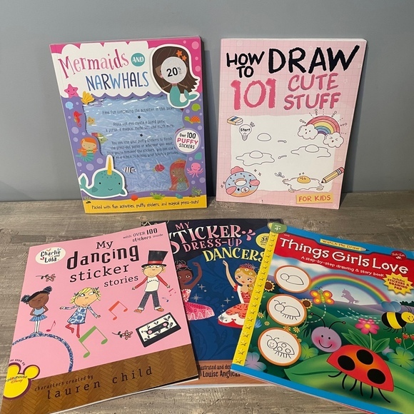 Girls Books Sticker Drawing Activity Bundle Unicorns Mermaids Ballet Dance - Picture 1 of 12